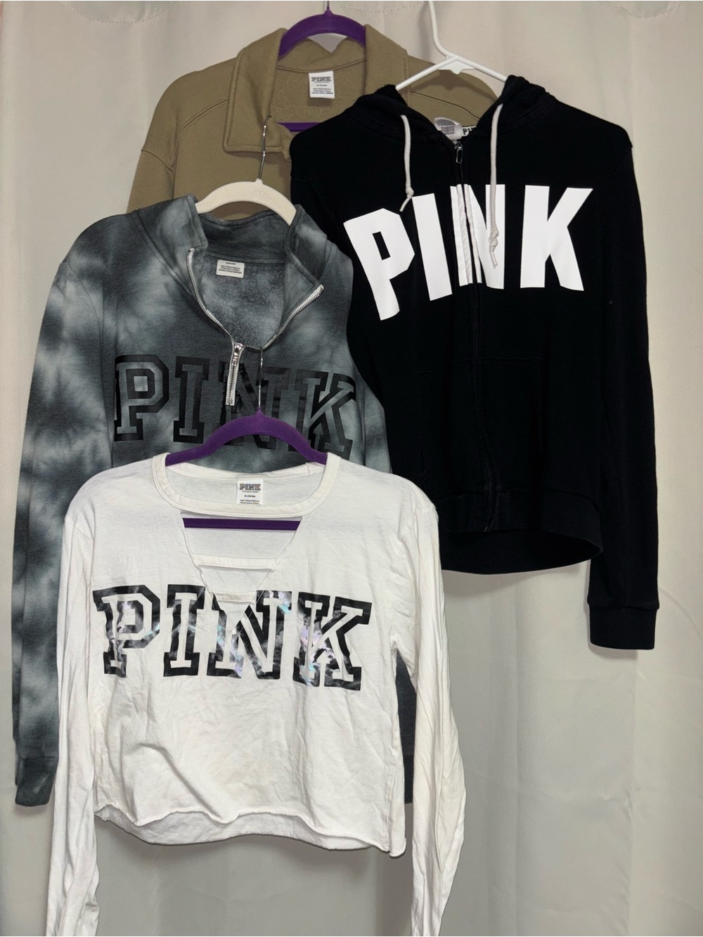 PINK Victoria's Secret Black, White, Gray & Tan Hoodie and Tops Bundle
